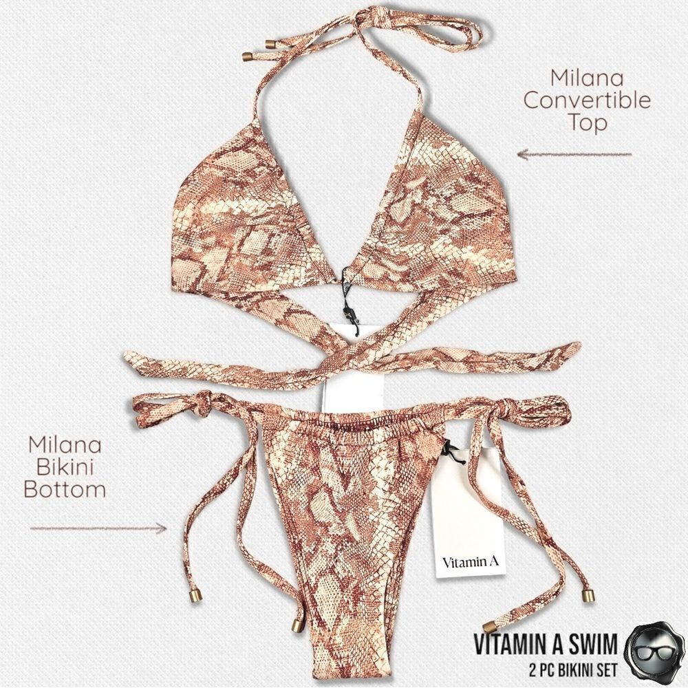 VITAMIN A SWIM MILANA 2-PIECE BRAZILIAN BIKINI SET IN LTD EDITION SAND SNAKE NEW